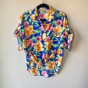 Diane von Furstenberg Vintage 80s Floral Button Down Short Sleeve M